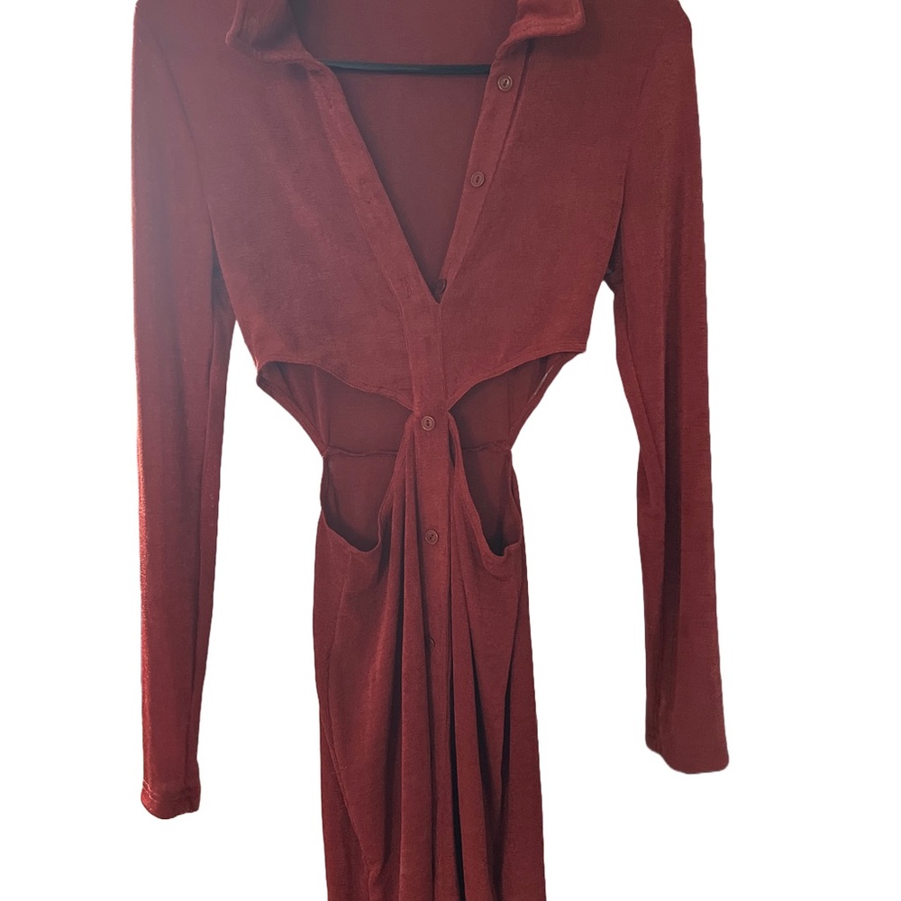 Rust Long Sleeve Button-Up Dress